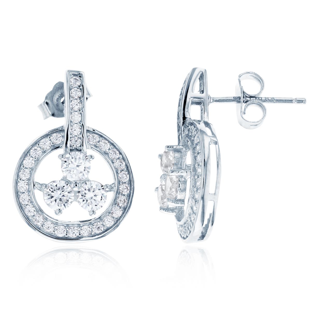 Sterling Silver Rhodium 3.5mm Rnd CZ Center of Micropave Open Circle Earrings