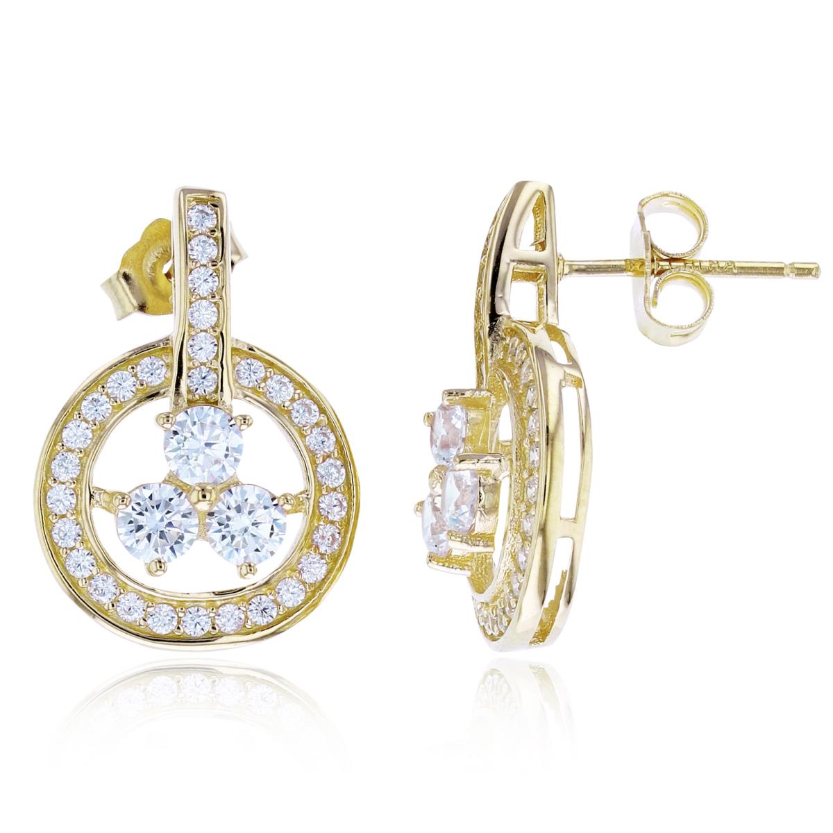 Sterling Silver+1Micron Yellow Gold 3.5mm Rnd CZ Center of Micropave Open Circle Earrings