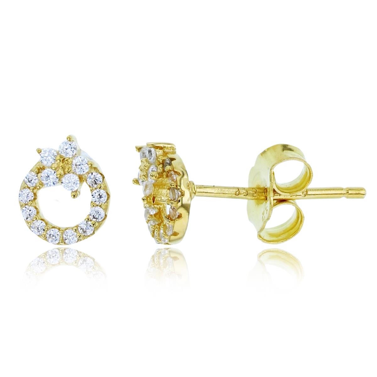 Sterling Silver+1Micron Yellow Gold Rnd CZ Flower on Open Circle Studs