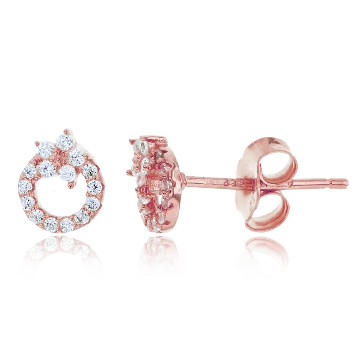 Sterling Silver+1Micron Rose Gold Rnd CZ Flower on Open Circle Studs