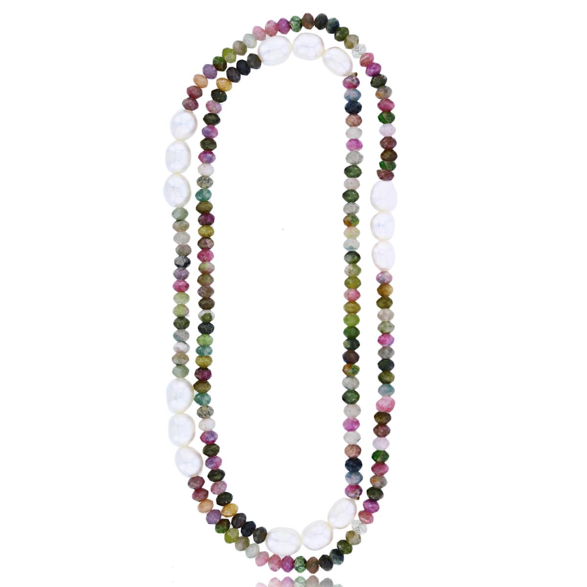 7-8mm Oval FWP & 4x5mm Tourmaline 36" Necklace