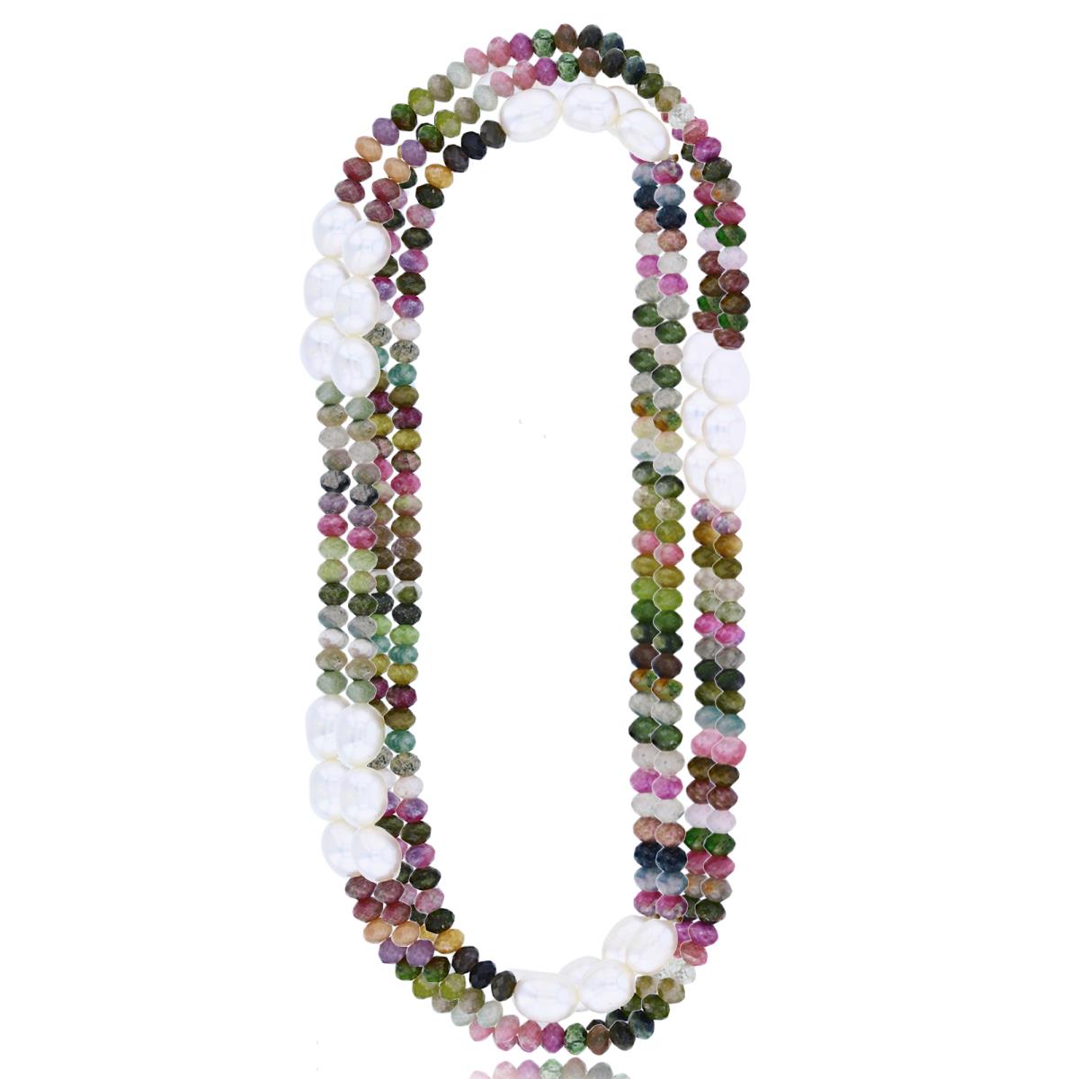7-8mm Oval FWP & 4x5mm Tourmaline 100" Necklace