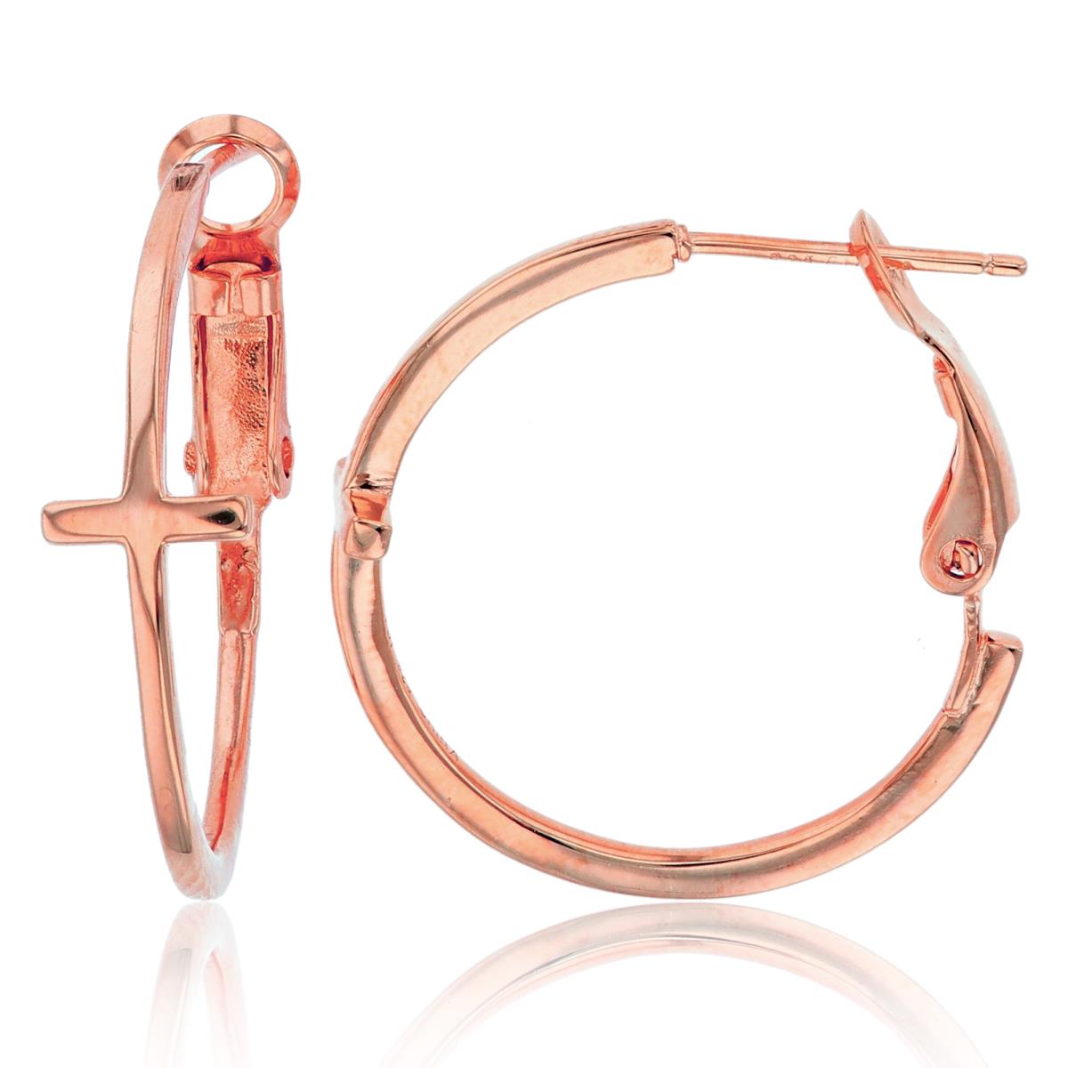 Sterling Silver+1Micron Rose Gold High Polish Cross Tubing Hoop Earrings with Post/Clip