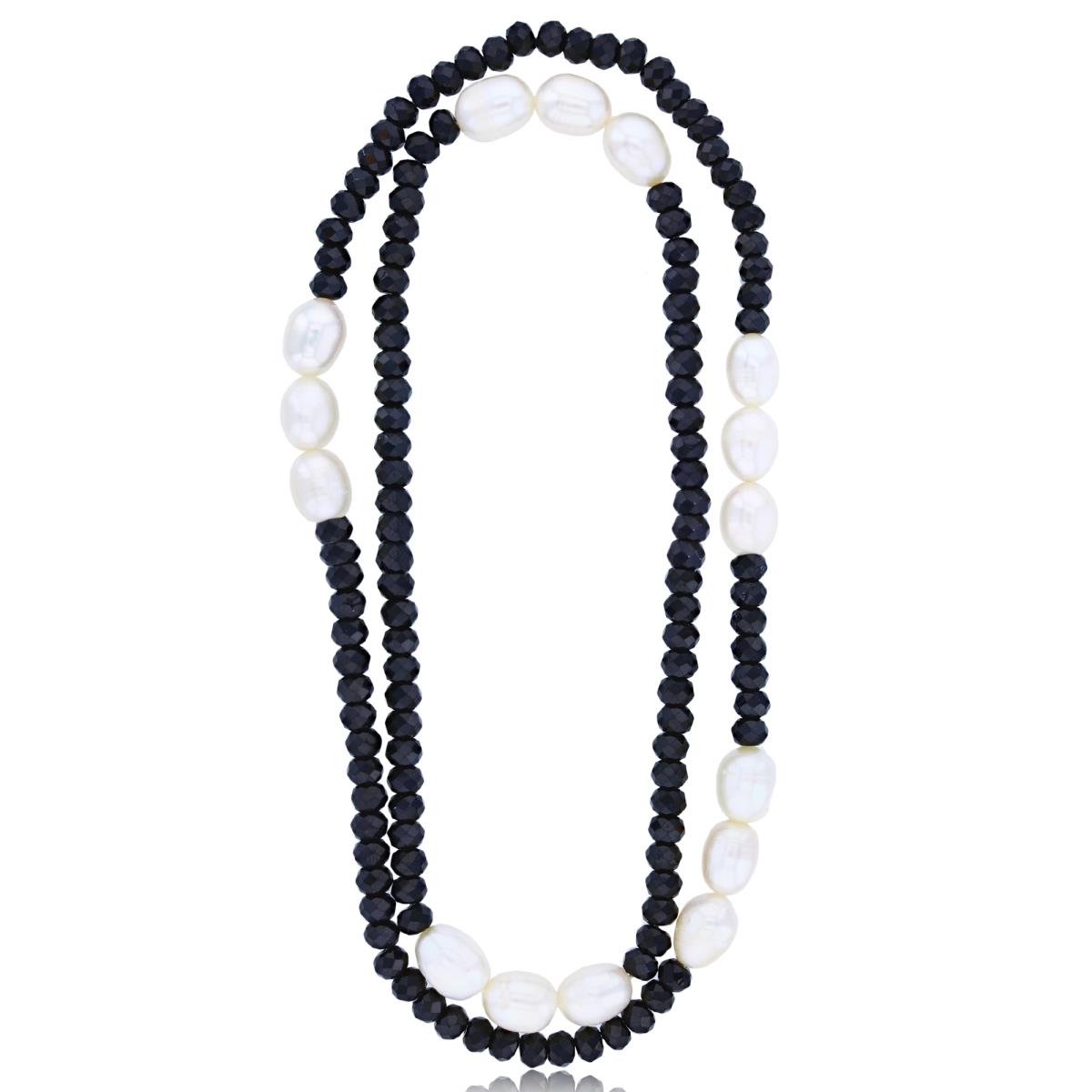7-8mm Oval FWP & 4x5mm Black Spinel 36" Necklace