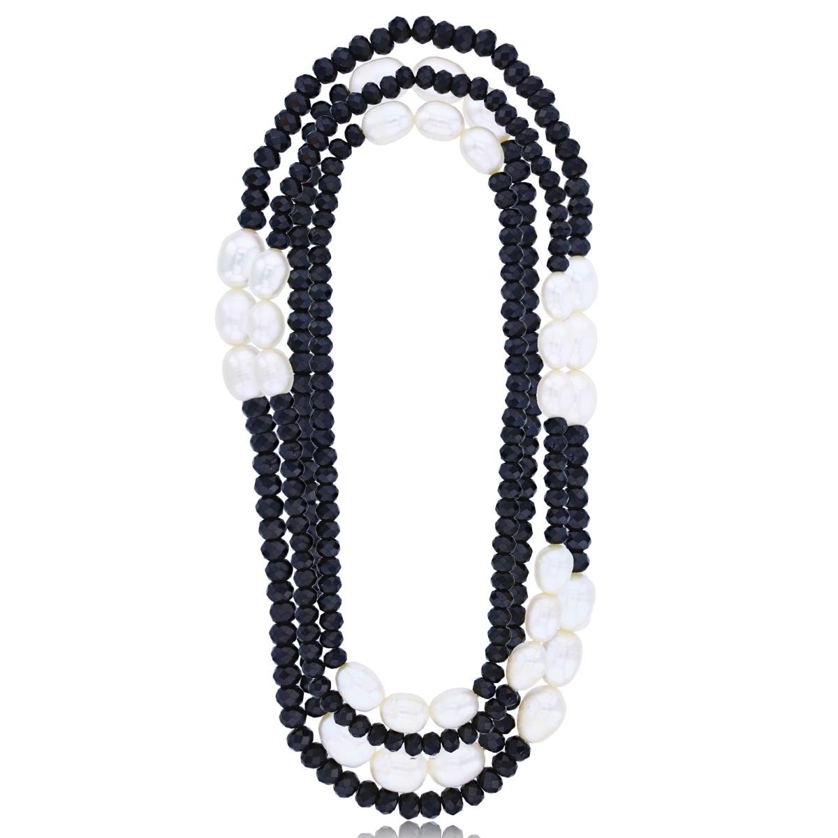 7-8mm Oval FWP & 4x5mm Black Spinel 72" Necklace