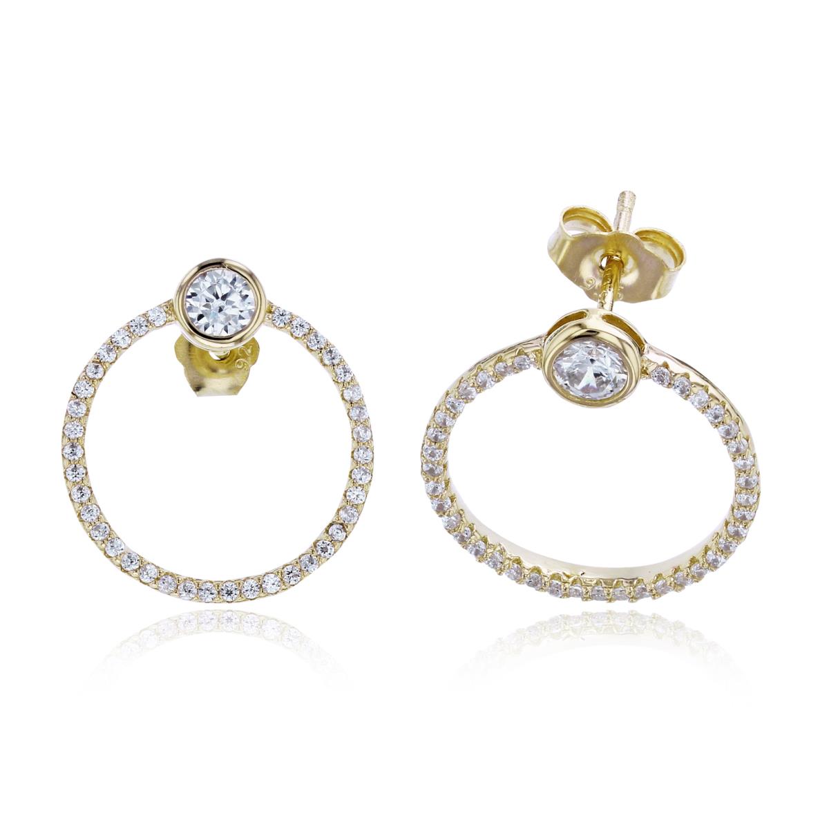 Sterling Silver Yellow 3.75mm Rnd CZ Bezel on Open CZ Circle Studs