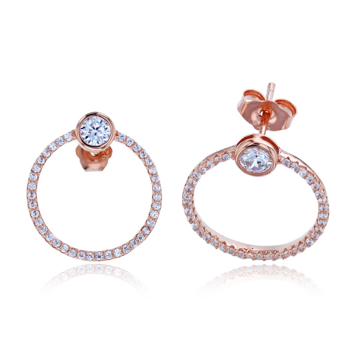 Sterling Silver+1Micron Rose 3.75mm Rnd CZ Bezel on Open CZ Circle Studs