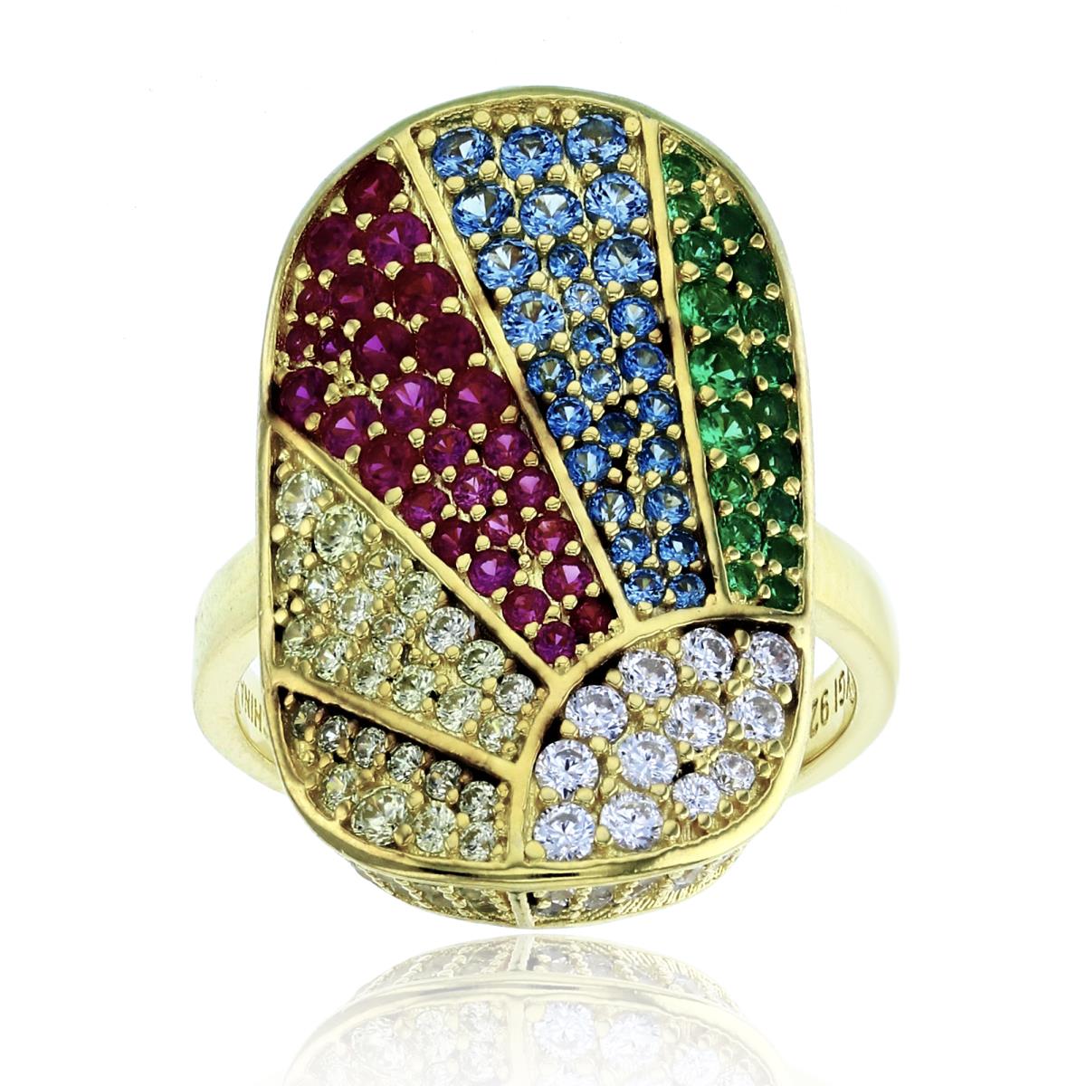 Sterling Silver+1Micron Yellow Gold Rnd Multicolor CZ Oval Ring