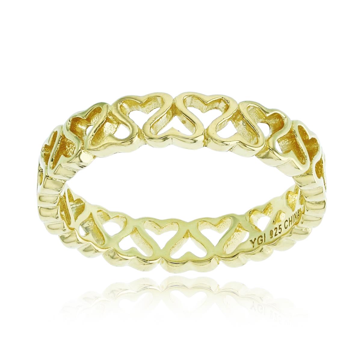 Sterling Silver+1Micron Yellow Gold High Polish Upside Down Hearts Eternity Band 