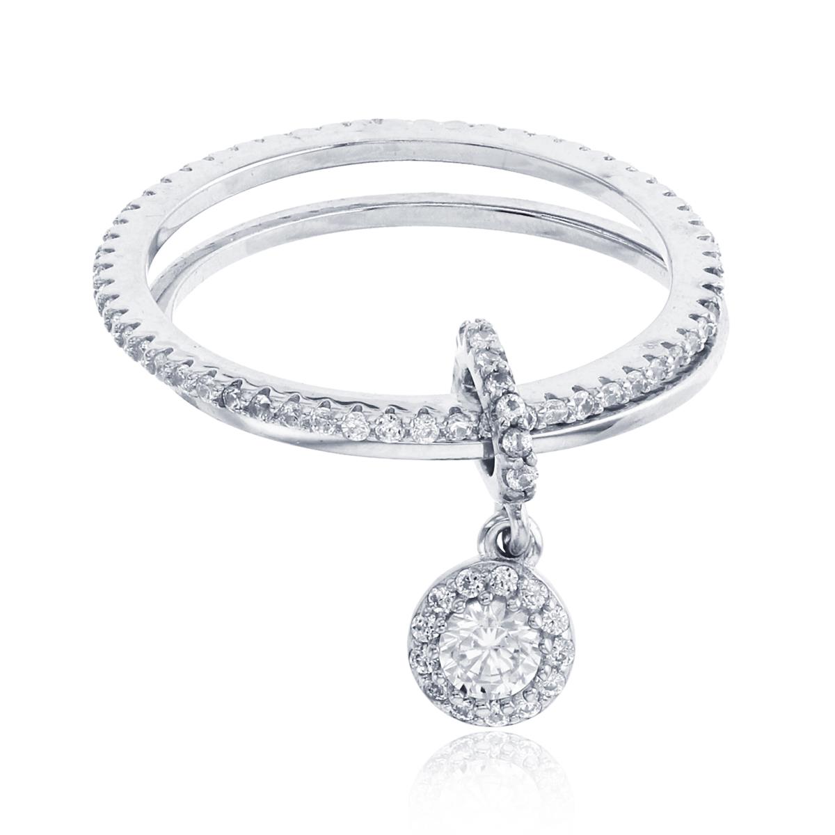 Sterling Silver Rhodium Movable Rnd CZ Halo Circle with Metal & Eternity Ring