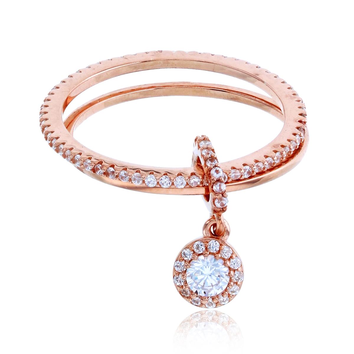 Sterling Silver+1Micron Rose Gold Movable Rnd CZ Halo Circle with Metal & Eternity Ring