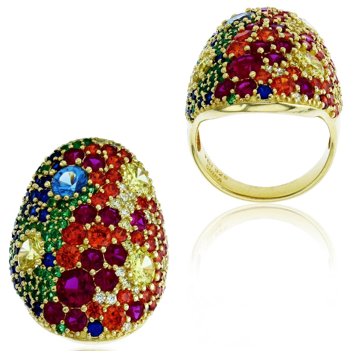 Sterling Silver+1Micron Yellow Gold Rnd Multicolor CZ Oval Dome Ring
