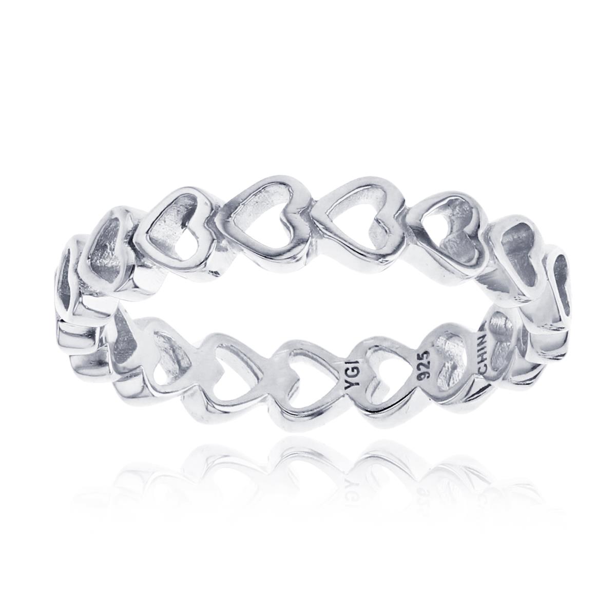 Sterling Silver Rhodium High Polish Open Hearts Eternity Band 