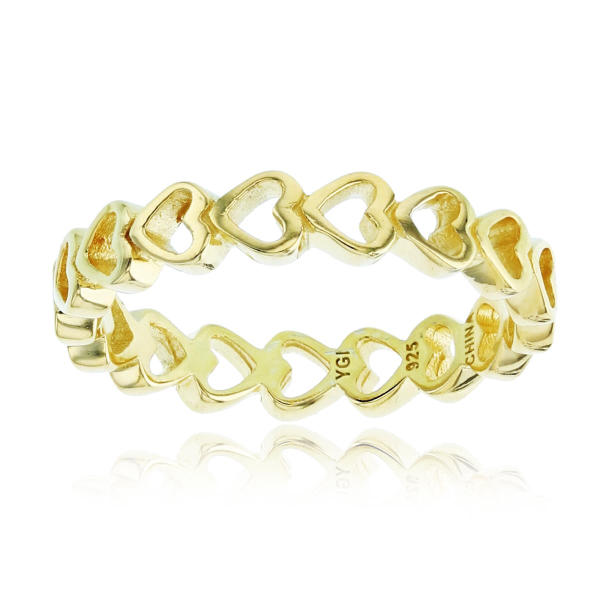 Sterling Silver+1Micron Yellow Gold High Polish Open Hearts Eternity Band 