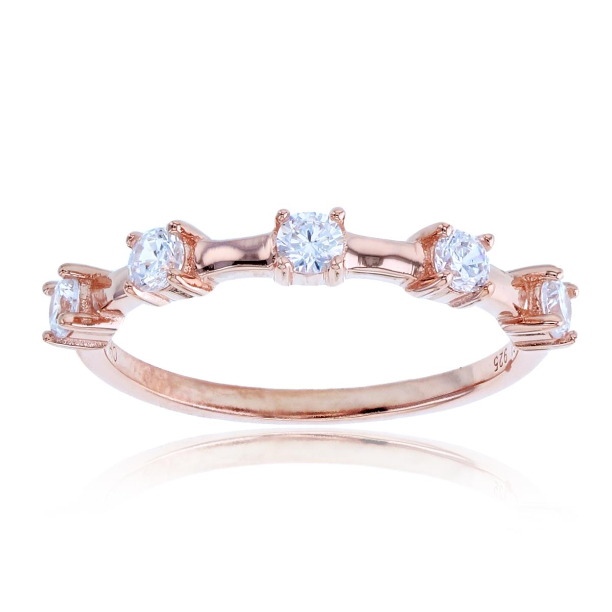 Sterling Silver+1Micron Rose Gold 2.75mm Rnd CZ 5-stones Band 