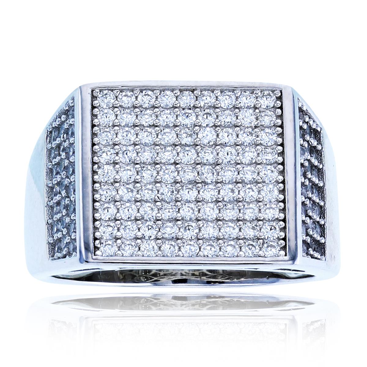 Sterling Silver Rhodium Rnd CZ Micropave Square Men's Ring