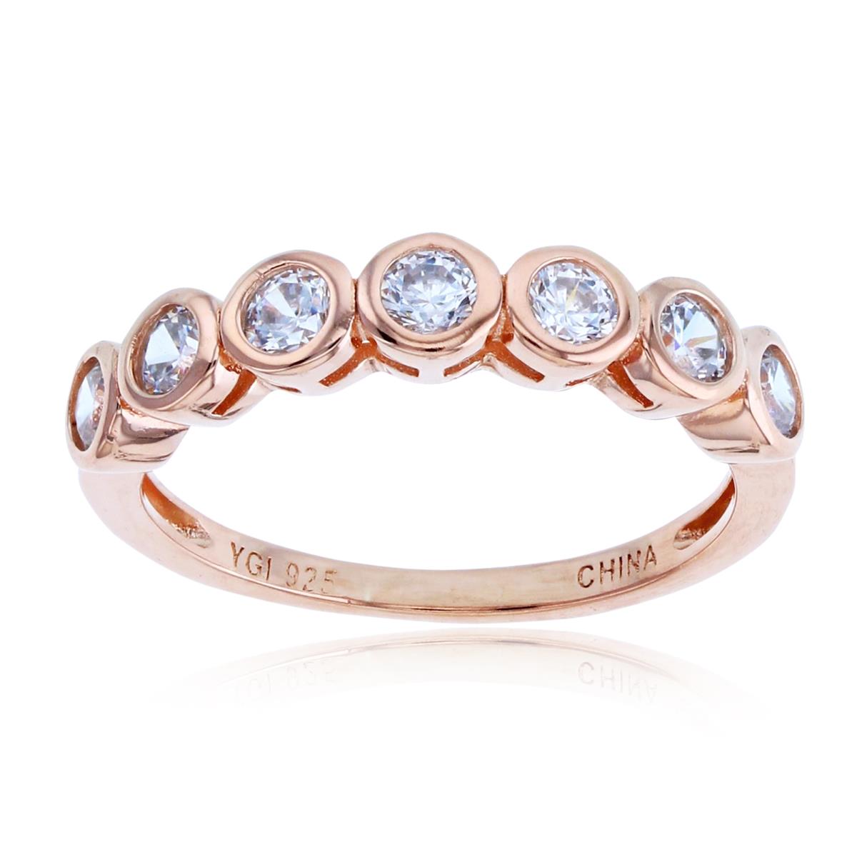 Sterling Silver+1Micron Rose Gold 3mm Rnd White CZ Bezel Circles Row Band 