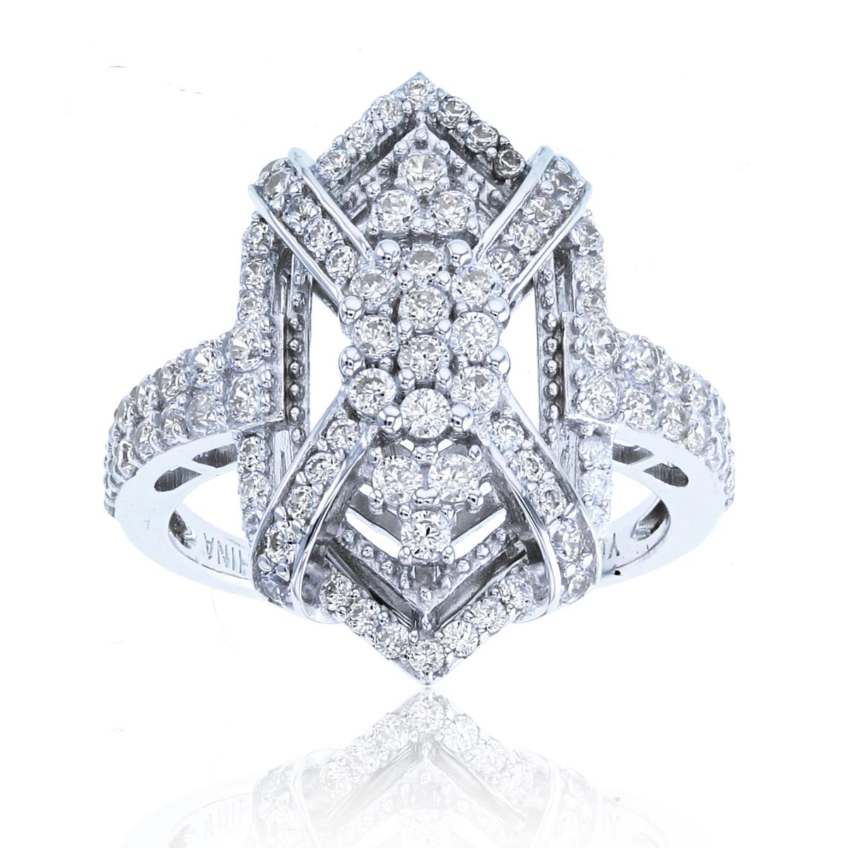 Sterling Silver Rhodium Rnd White CZ Fancy Hexagon Ring