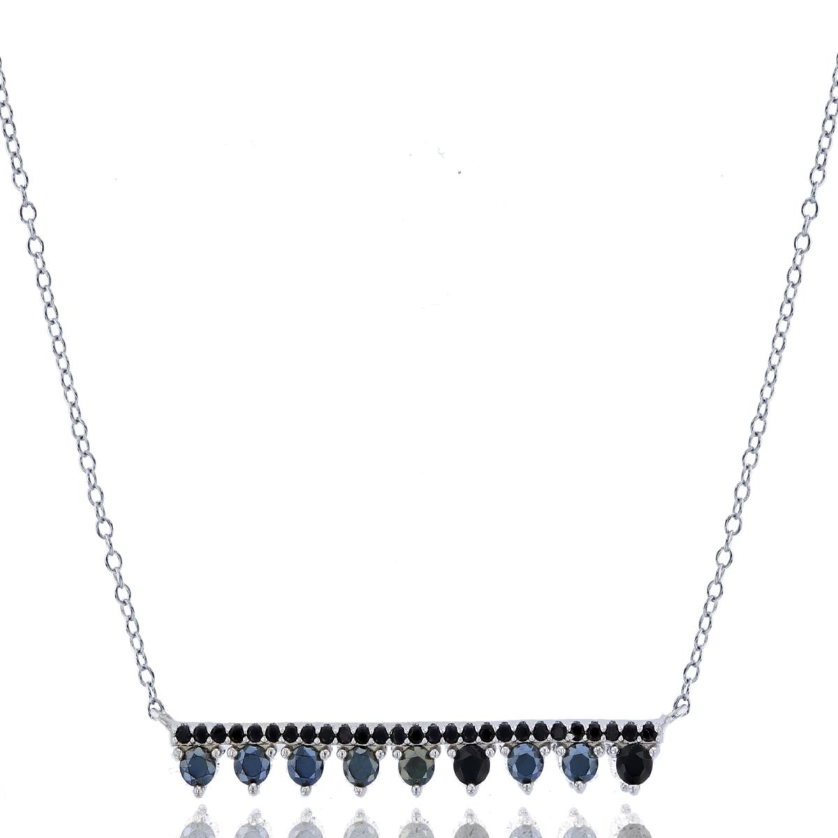 Sterling Silver Rhodium Rnd Black Spinel Bar 18"Necklace