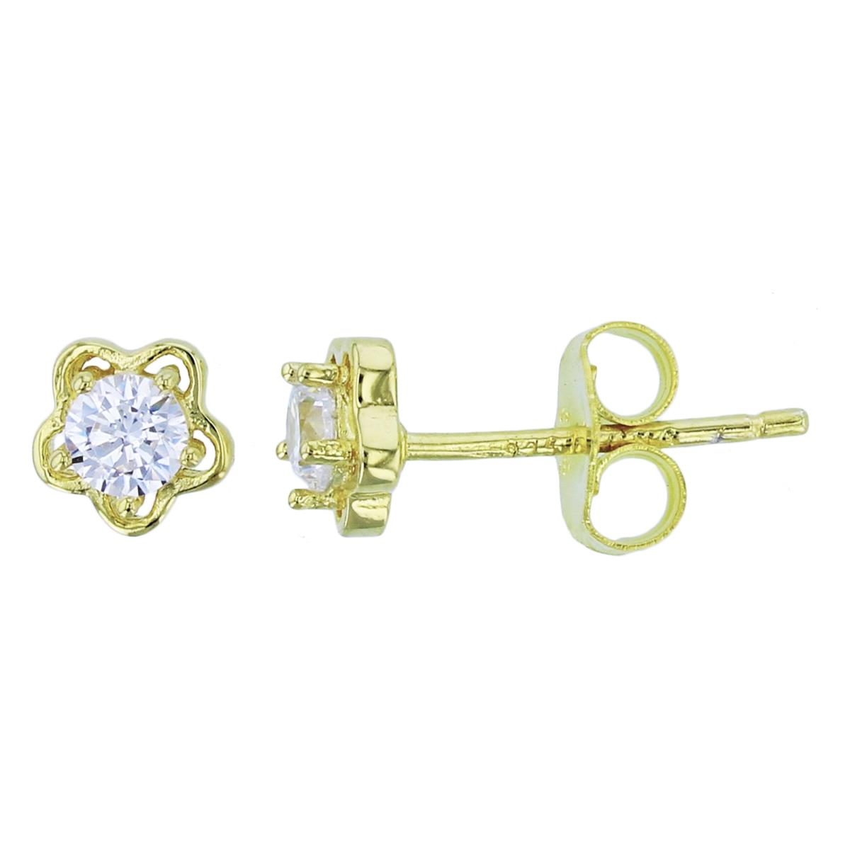 Sterling Silver+1Micron Yellow Gold 3.5mm Rnd CZ Flower Studs