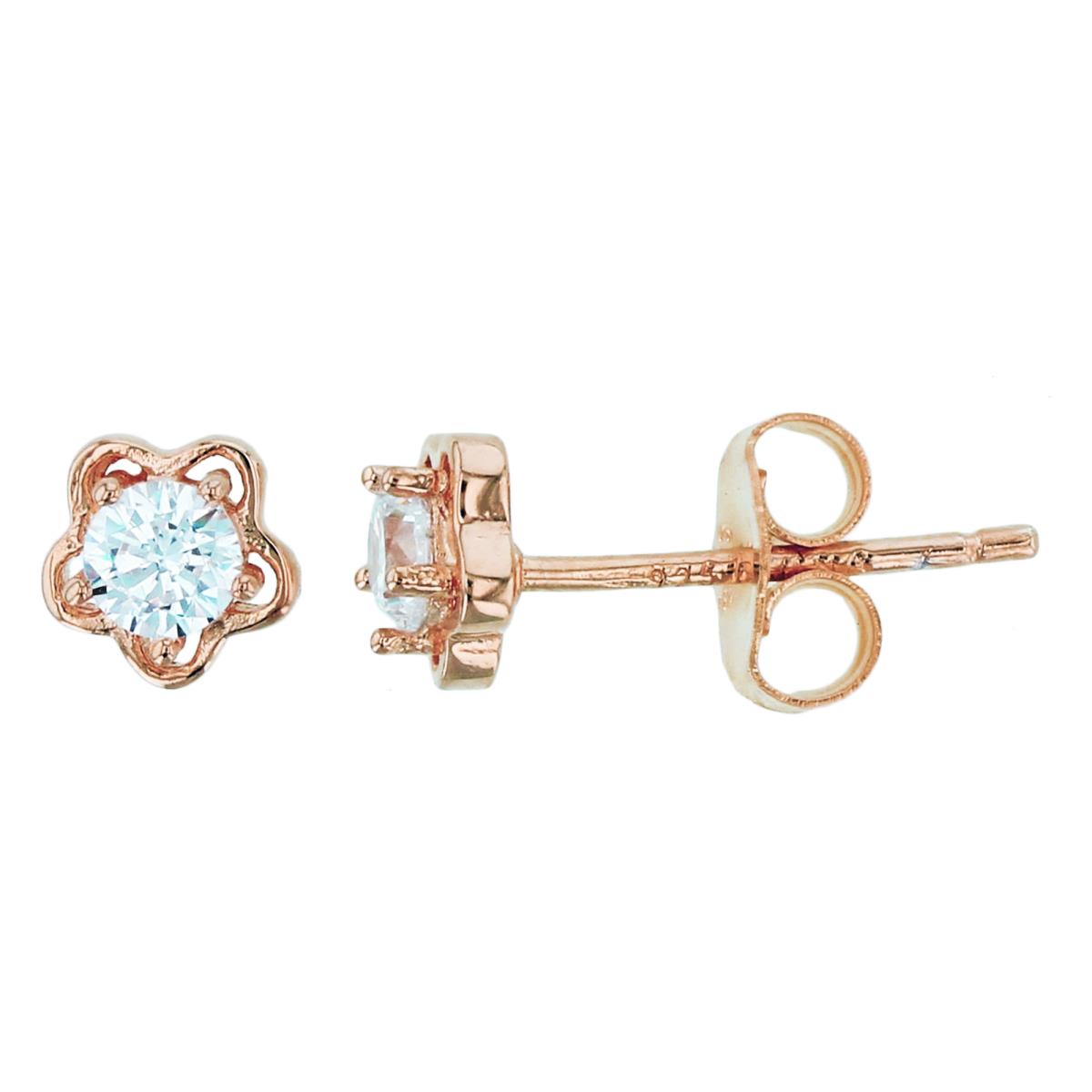 Sterling Silver+1Micron Rose Gold 3.5mm Rnd CZ Flower Studs