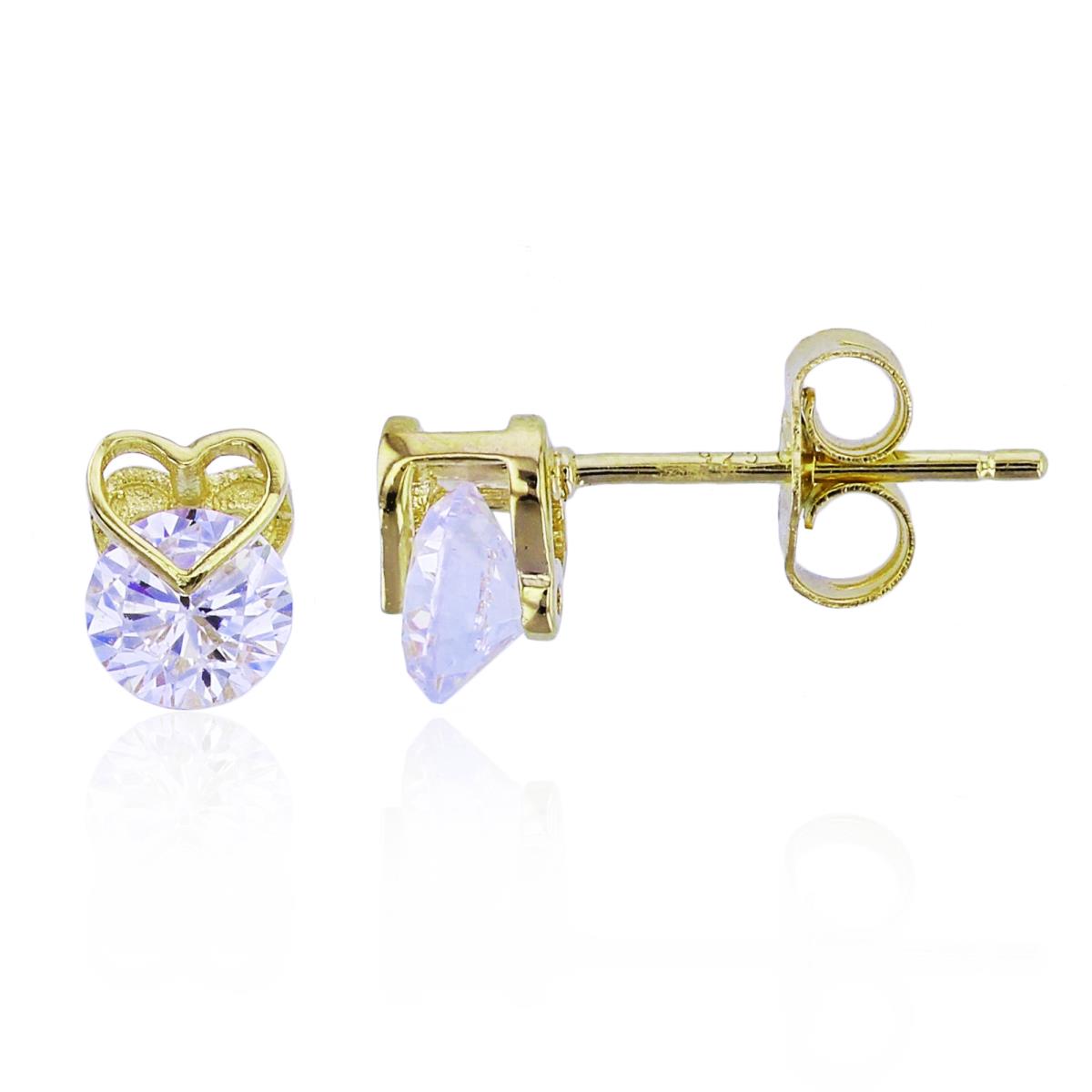 Sterling Silver+1Micron Yellow Gold 5.5mm Rnd Spinnable CZ in Back/Front Metal Open Hearts Studs