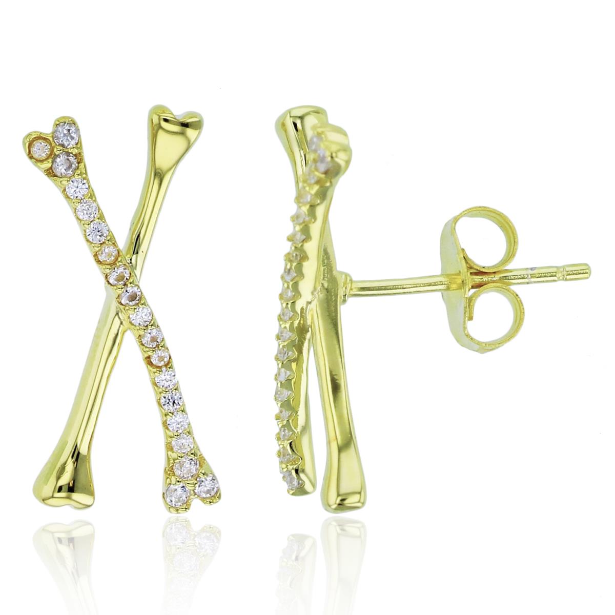 Sterling Silver+1Micron Yellow Gold Rnd CZ "X" Stud Earrings