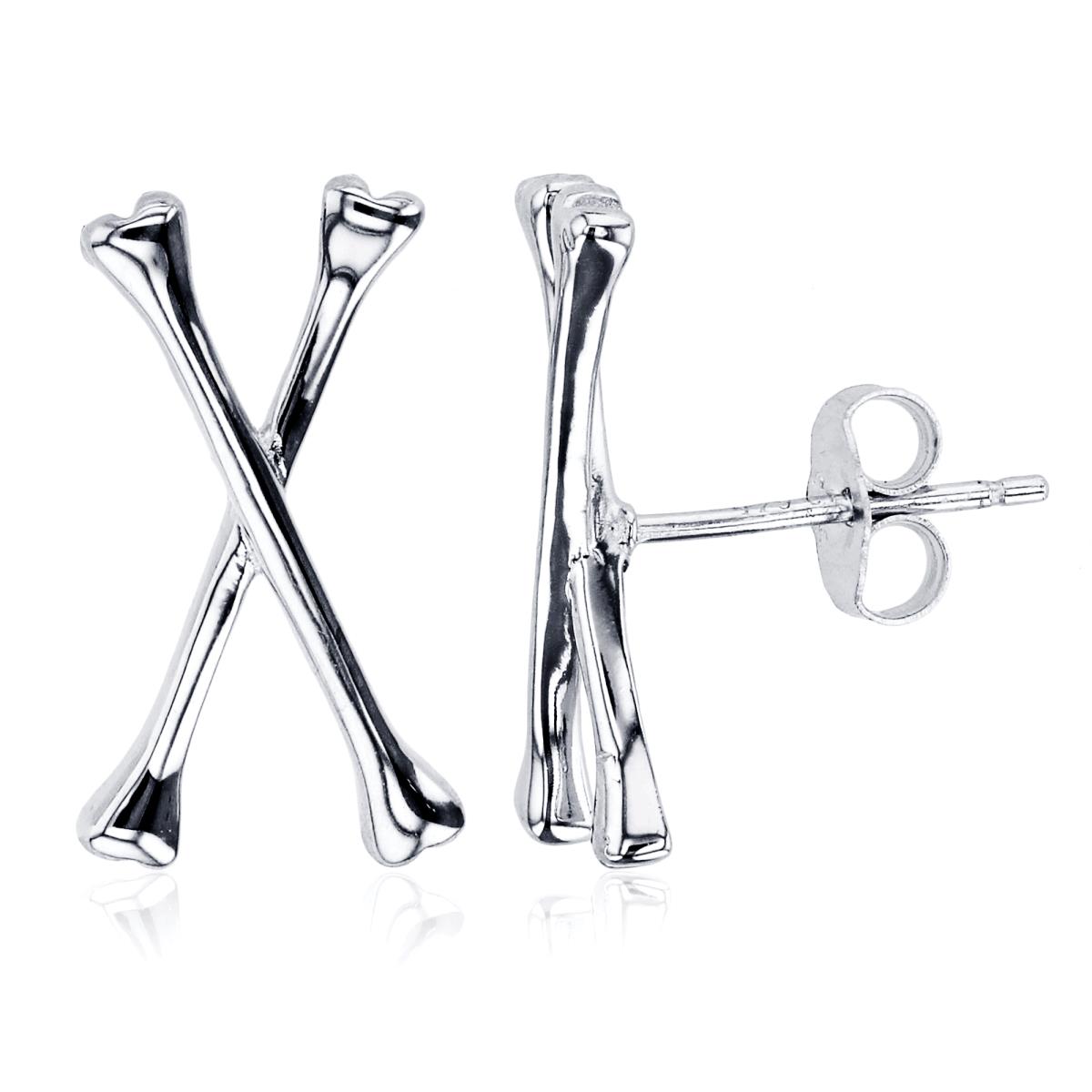 Sterling Silver Rhodium High Polish "X" Stud Earrings