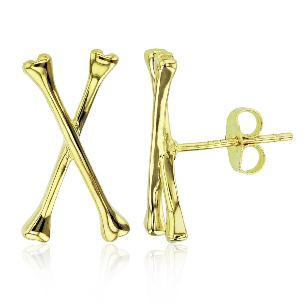 Sterling Silver+1Micron Yellow Gold High Polish "X" Stud Earrings