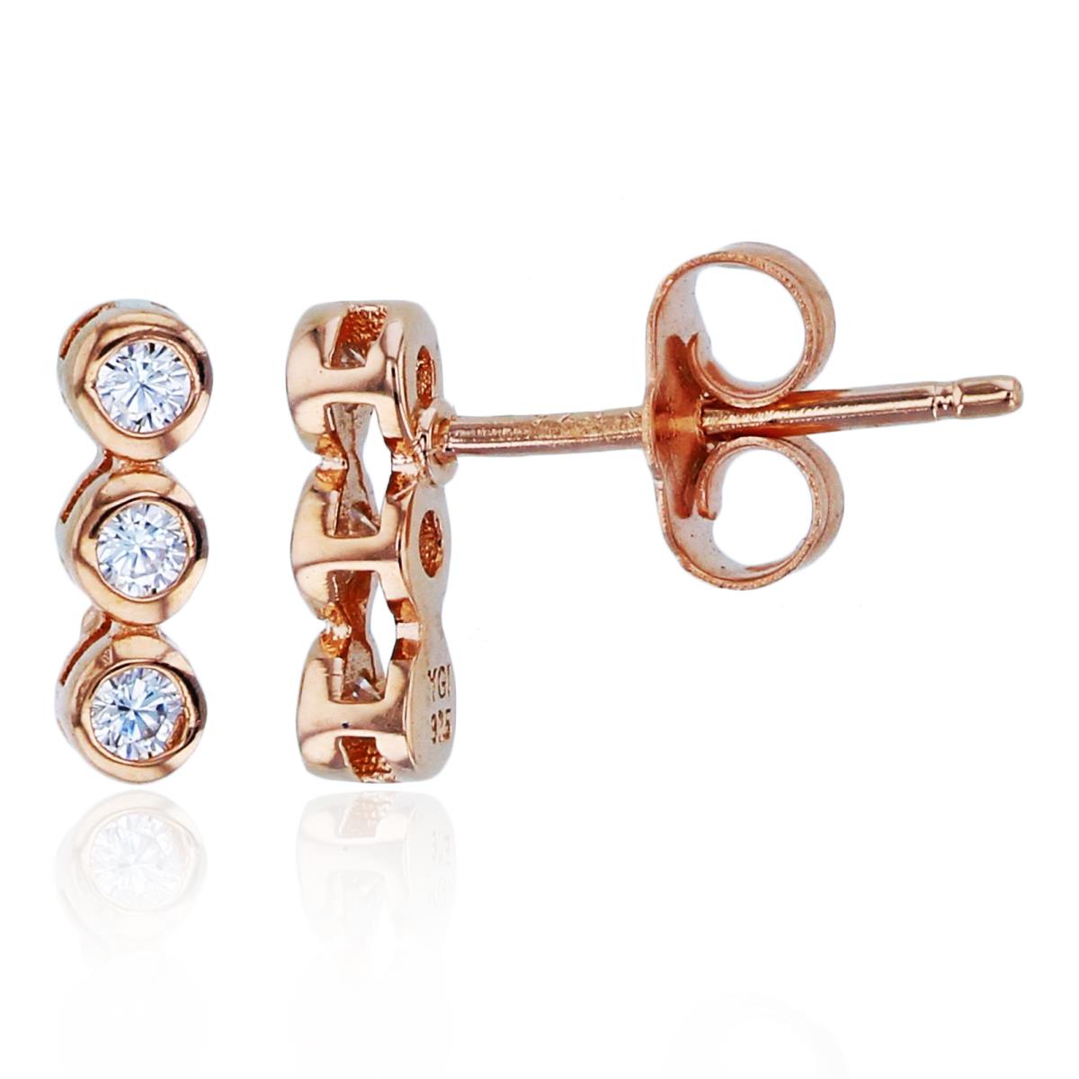 Sterling Silver+1Micron Rose Gold Rnd White CZ Bezel Circles Studs