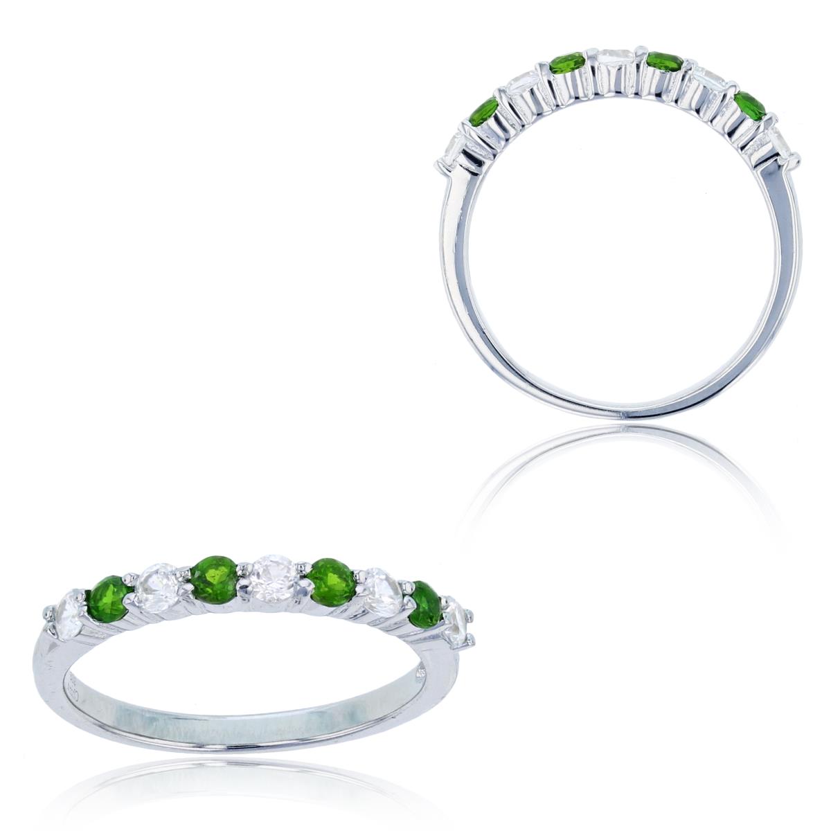 Sterling Silver Rhodium 2.50mm RD Chrome Diopside/White Zircon Band