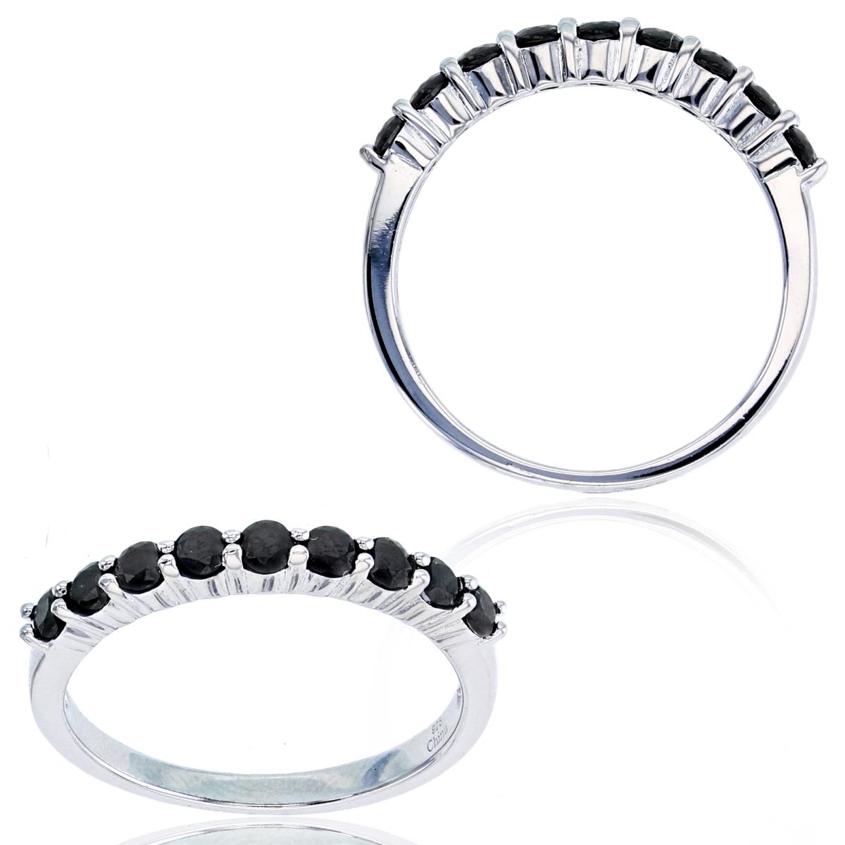 Sterling Silver Rhodium 2.50mm RD Black Spinel Ring