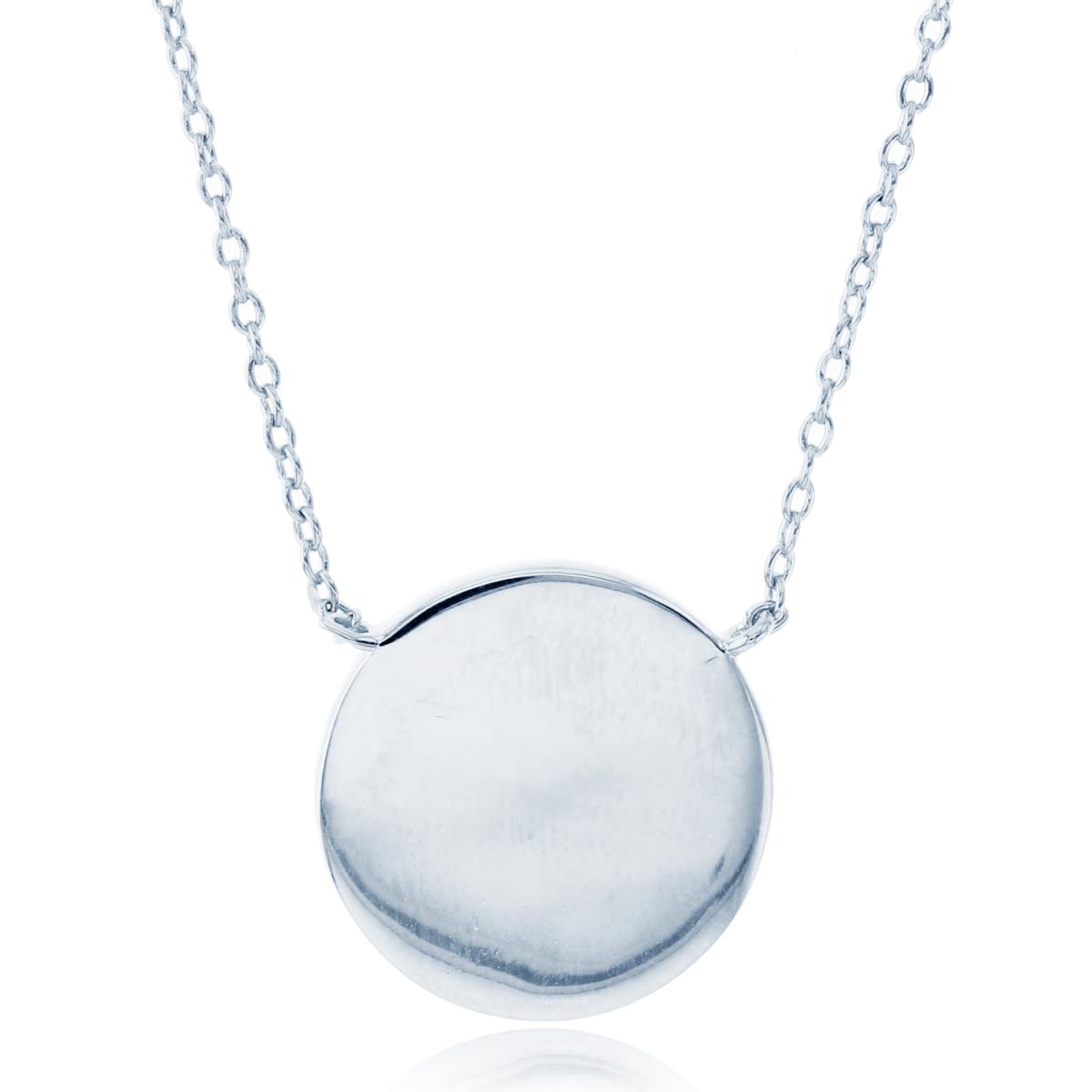 Sterling Silver Rhodium 15mm High Polish Disk 16+2"Necklace
