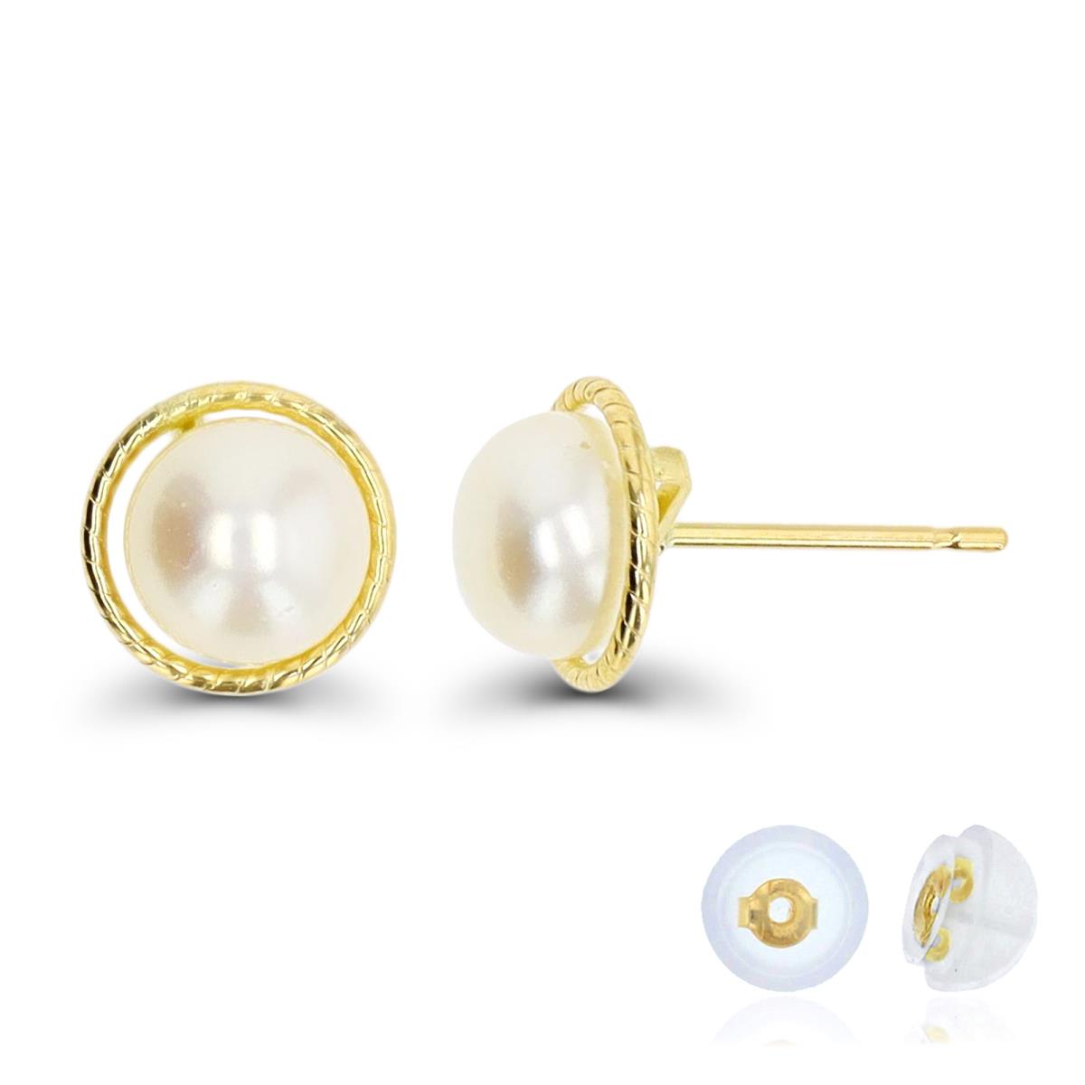 14K Yellow Gold 6mm Rnd Button Pearl Studs with Silicon Backs