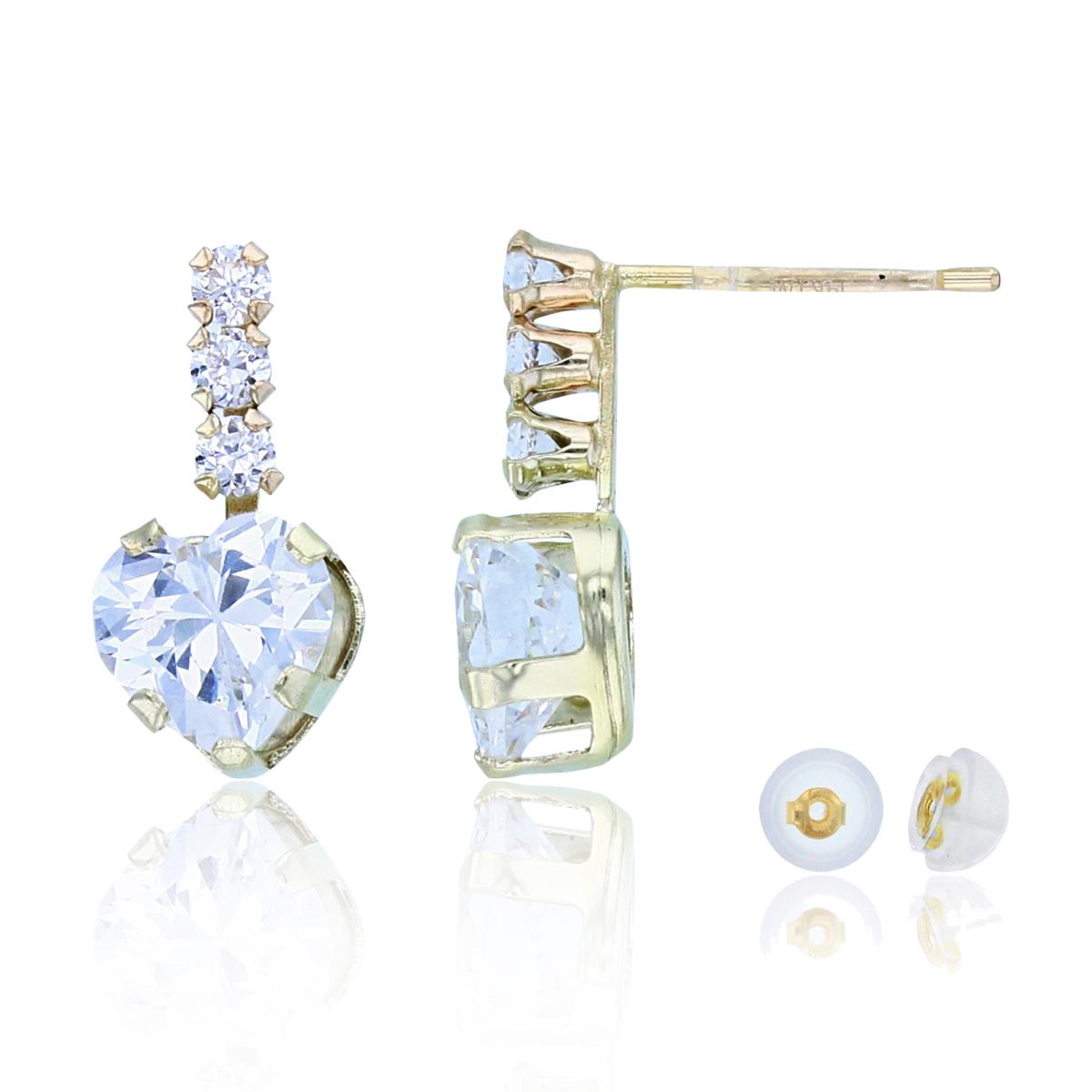 14K Yellow Gold 6mm HS & 2mm Rnd CZ Stud Earrings with Silicon Backs