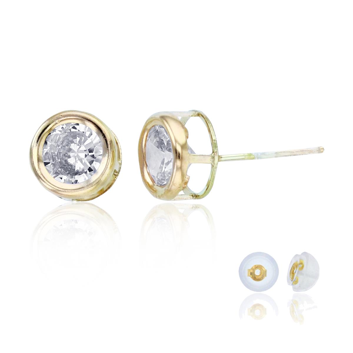 14K Yellow Gold 6mm Rnd CZ Bezel Circle Studs with Silicon Backs