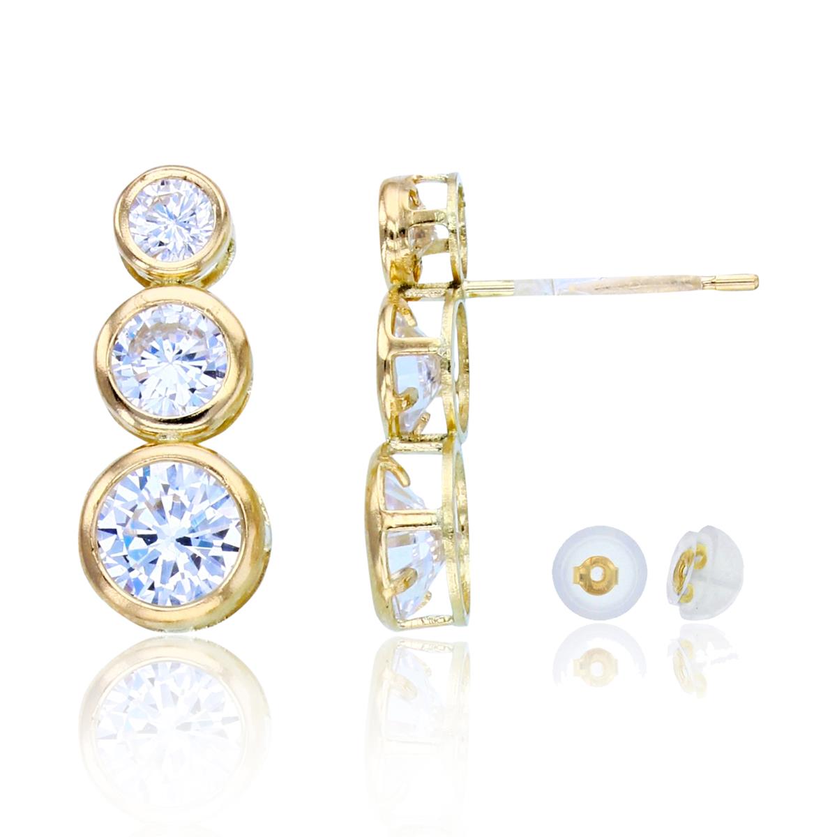 14K Yellow Gold Graduated Rnd CZ Bezel Split Circles Vertical Earrings with Silicon Backs