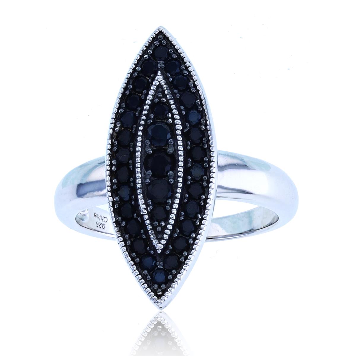 Sterling Silver Rhodium Rd Black Spinel Marquise Shaped Fashion Ring