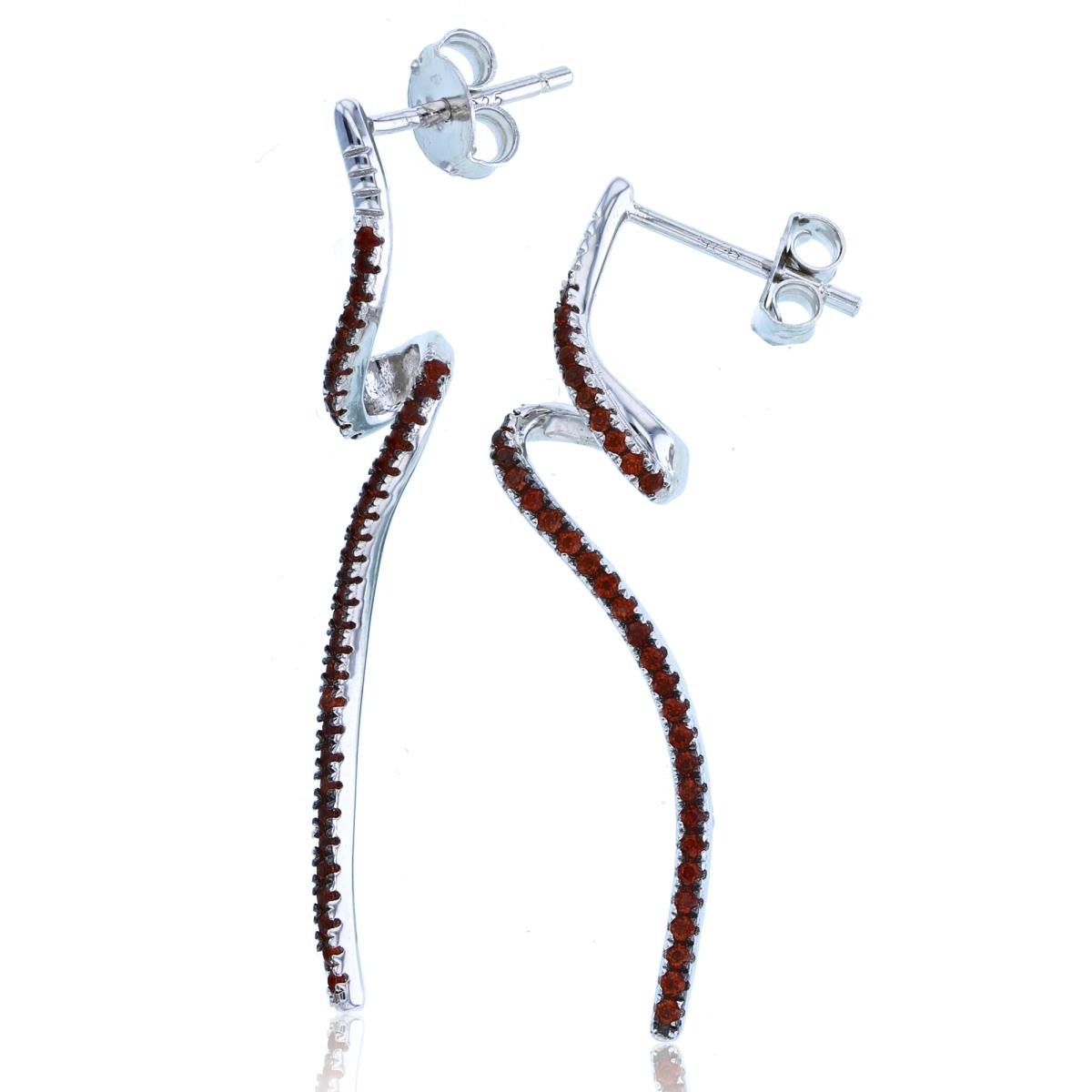 Sterling Silver Black & Rhodium Garnet Curl Dangling Earring