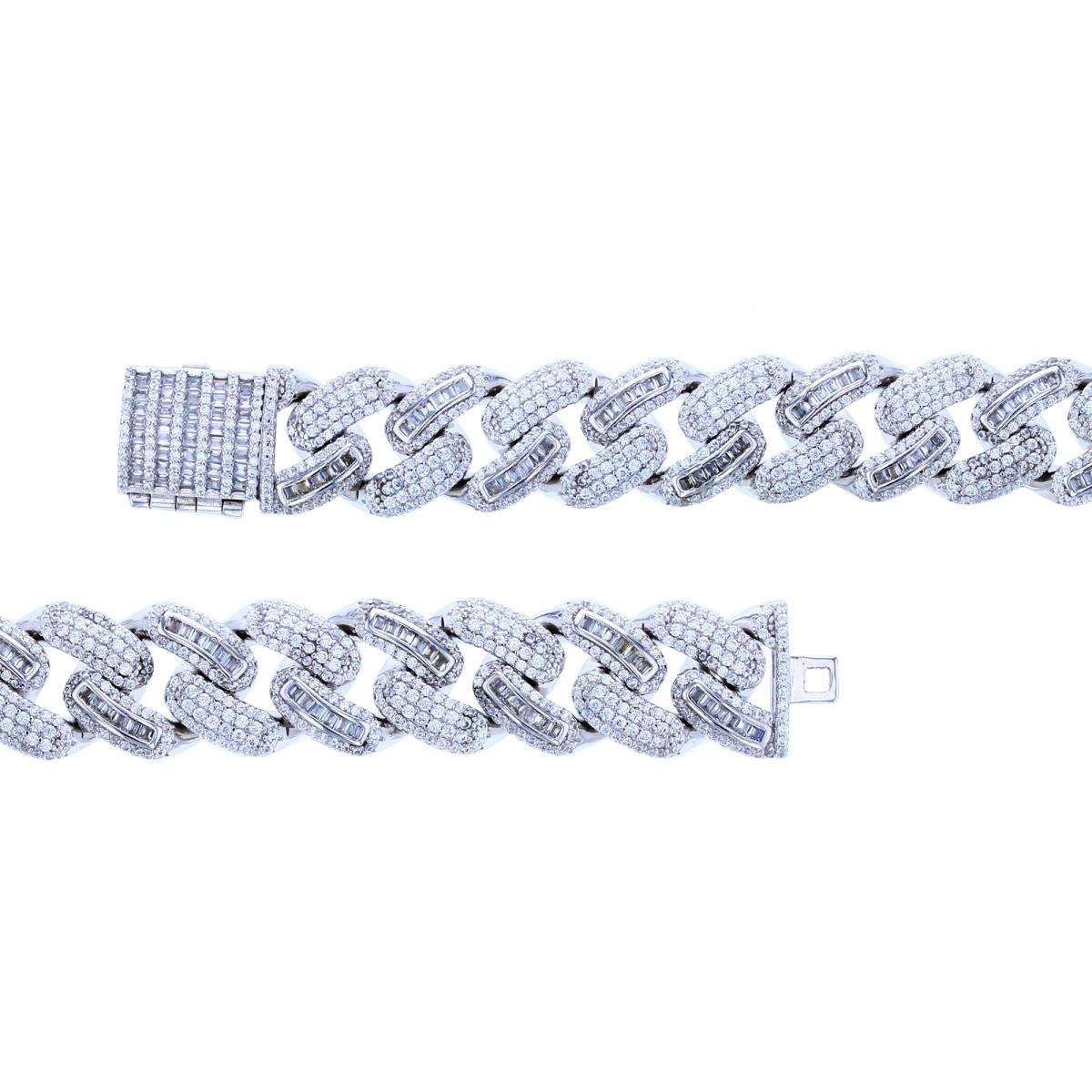Sterling Silver Rhodium 15mm Paved Rd & Bgt CZ 8.75" Link Bracelet