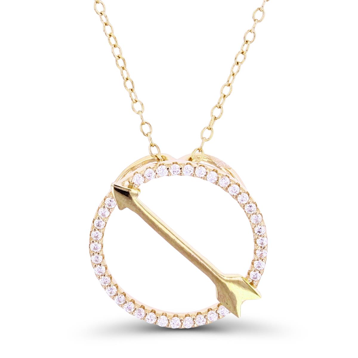 Sterling Silver+1Micron Yellow Gold Rnd White CZ Open Circle with Metal Arrow 18"Necklace