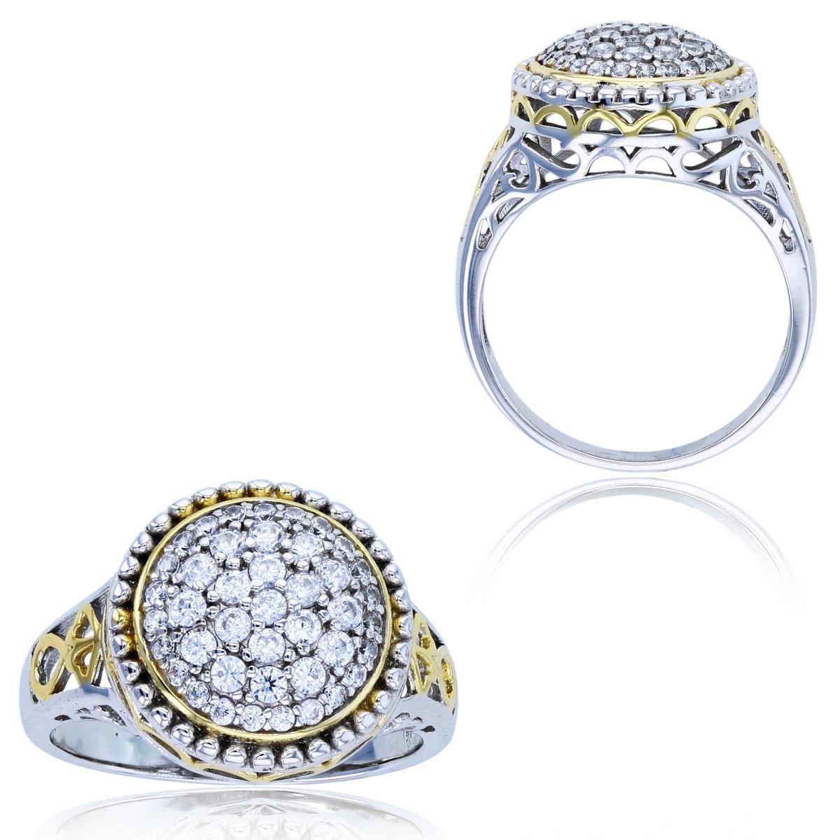 Sterling Silver Yellow & White 15mm Paved CZ Round Fashion Ring