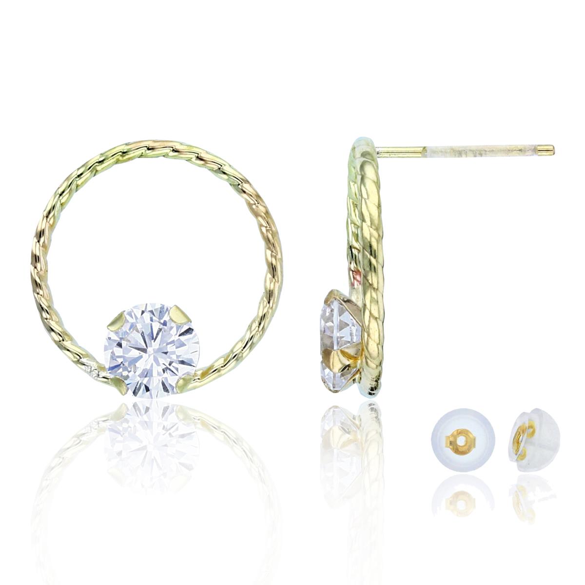 10K Yellow Gold DC Open Circle with 5mm Rnd CZ Earrings with Silicon Backs