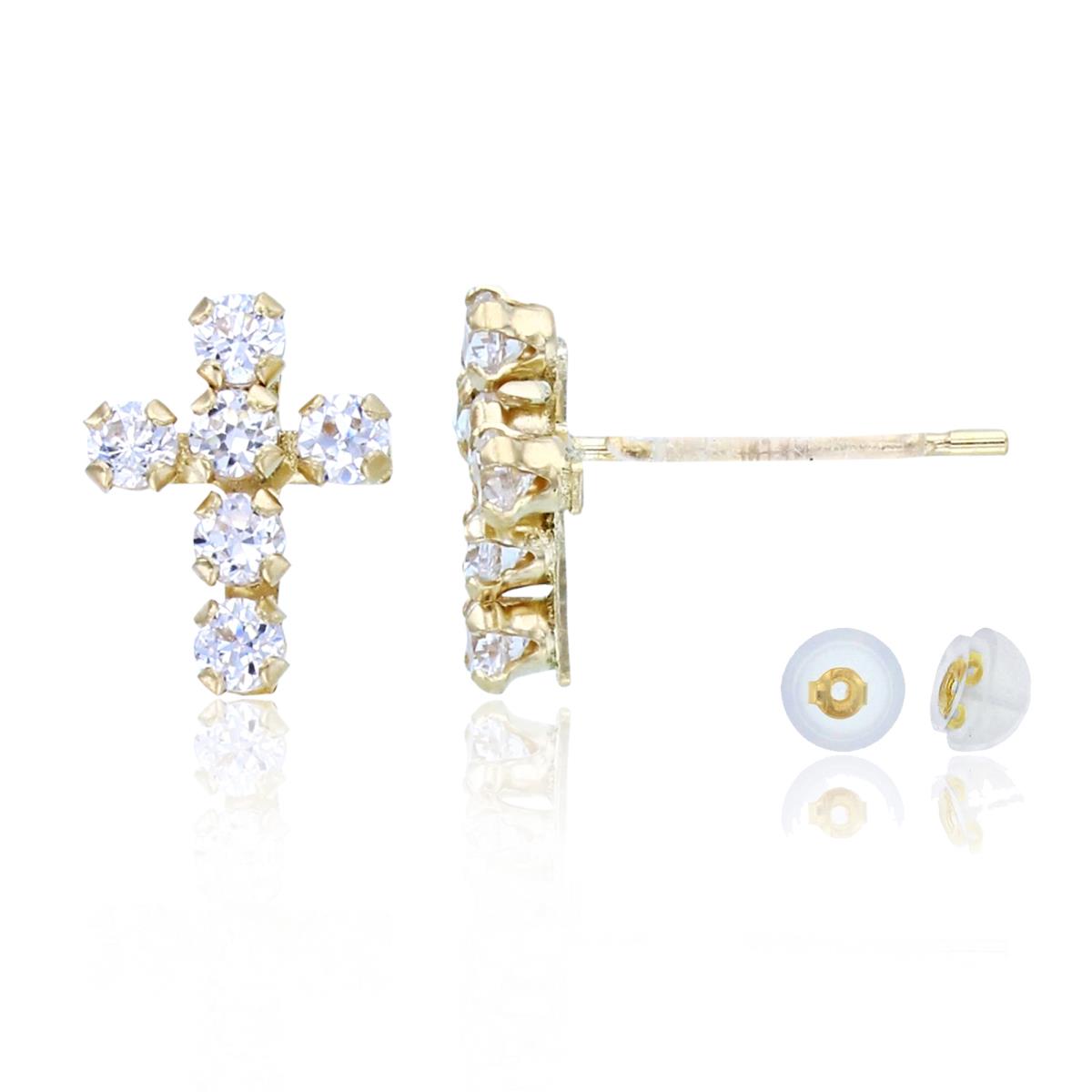 10K Yellow Gold 2mm Rnd CZ Cross Studs with Silicon Backs