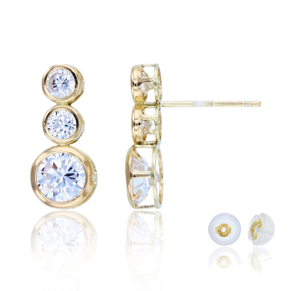 10K Yellow Gold 3mm/5mm Rnd CZ Graduated Bezel Circled Studs with Silicon Backs