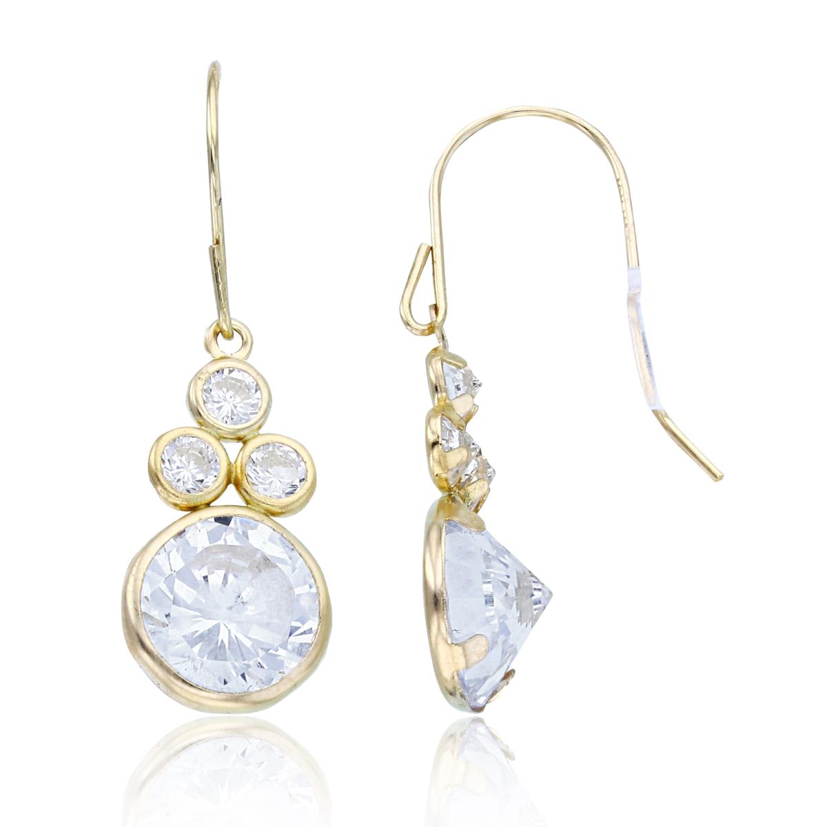 10K Yellow Gold 8mm/3mm Rnd CZ Split Bezel Circles Dangling Earrings