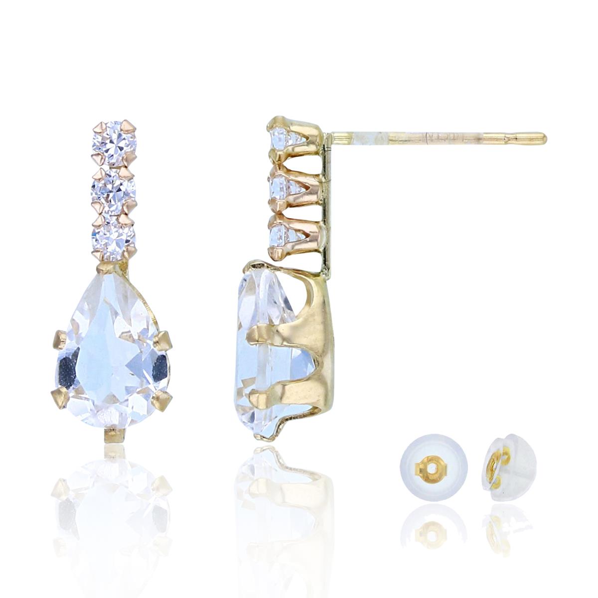 10K Yellow Gold 7x5mm PS & Rnd CZ  Stud Earrings with Silicon Backs