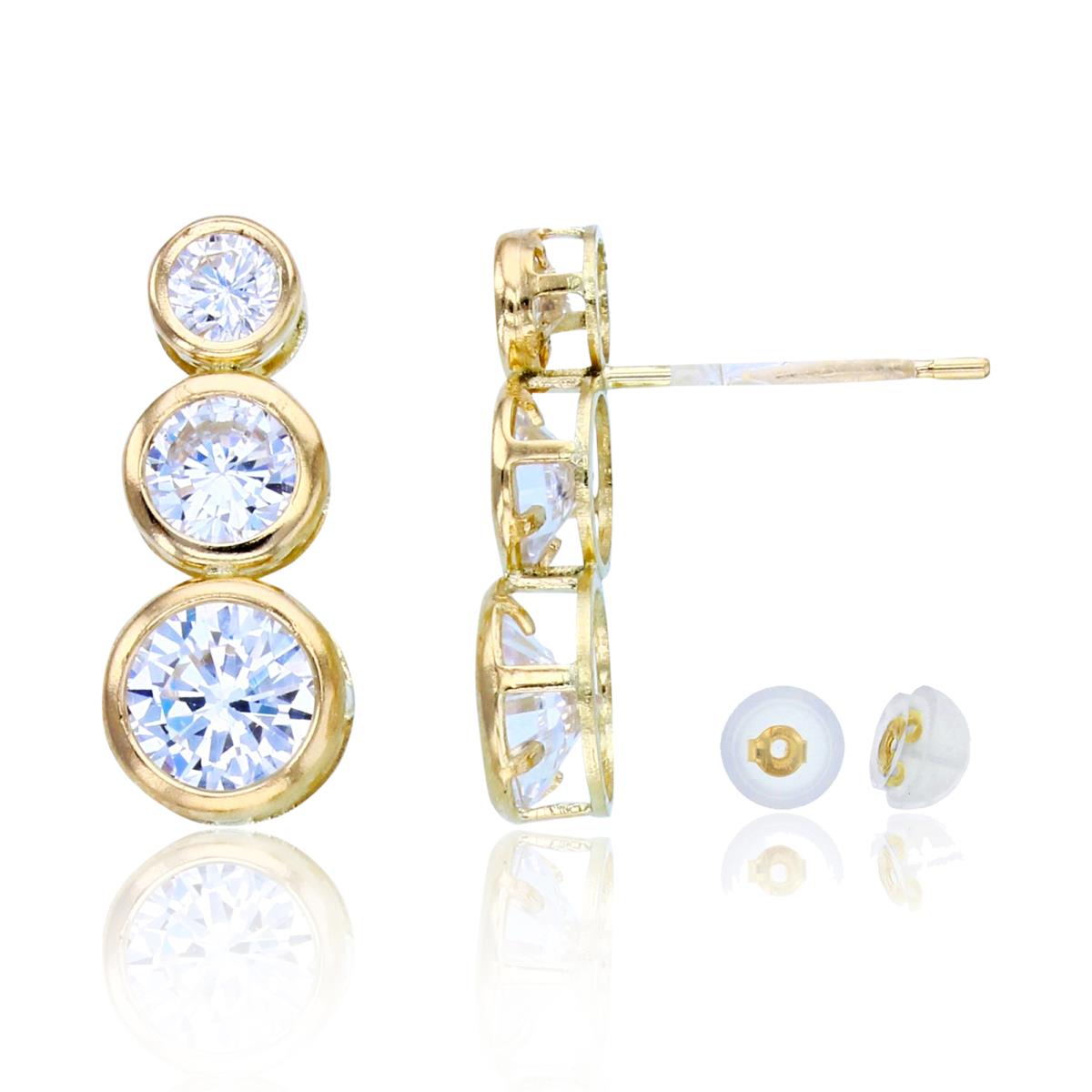 10K Yellow Gold Graduated Rnd CZ Bezel Split Circles Vertical Earrings with Silicon Backs