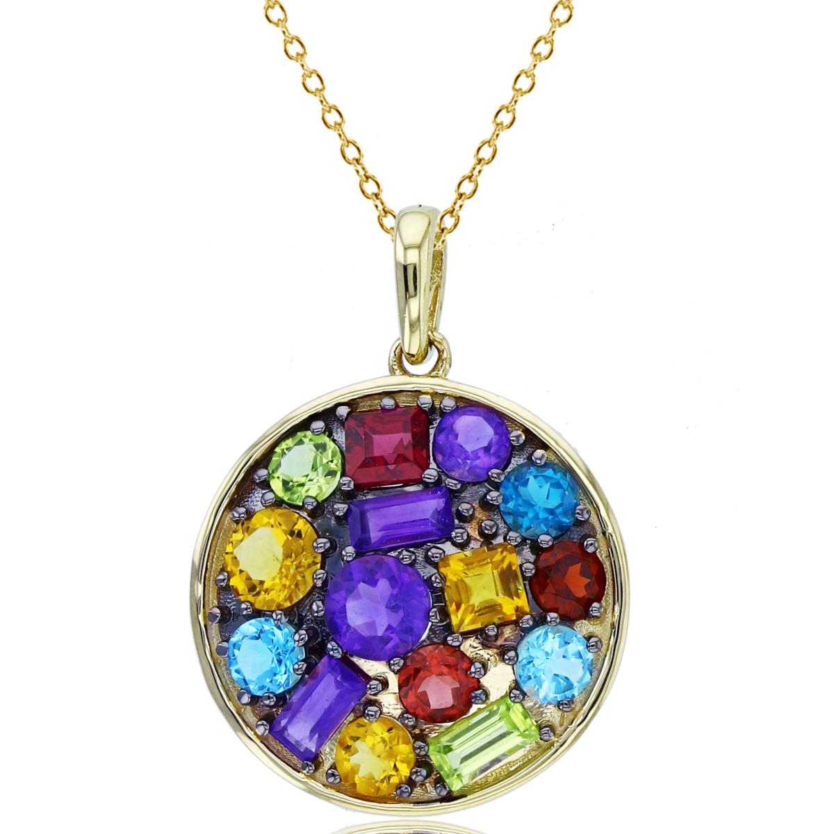 14K Yellow Gold Multishape Multicolor Circle 18"Necklace