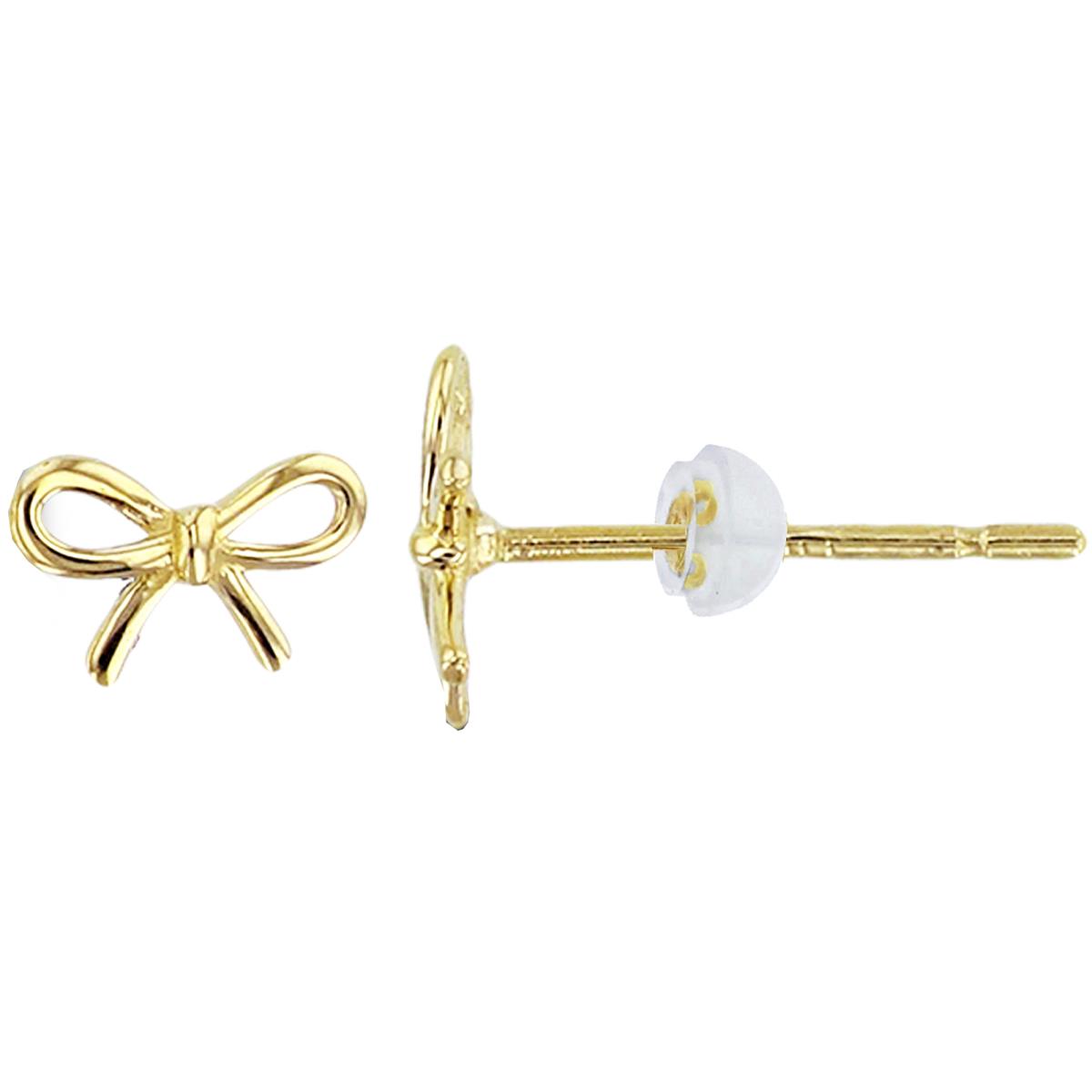 14K Yellow Gold High Polish Ribbon Bow Studs with Silicon Backs